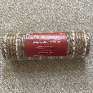 Christmas Polypro Mesh Ribbon - Natural/Tan
